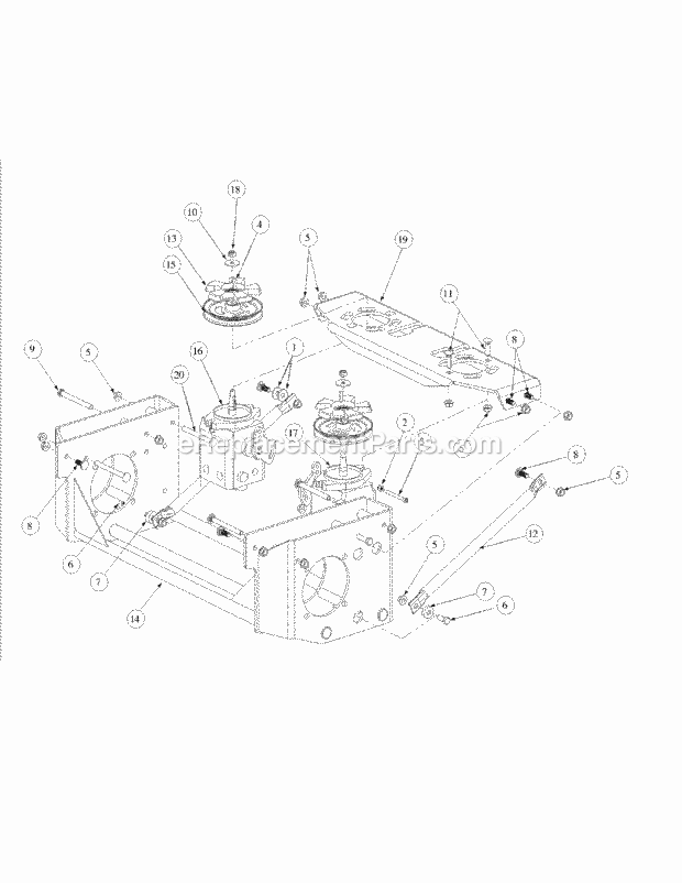 Hydro Pump Assembly Diagram and Parts List for M60-KW 53BB5D8X750-25HP-OHV Cub Cadet Lawn Tractor